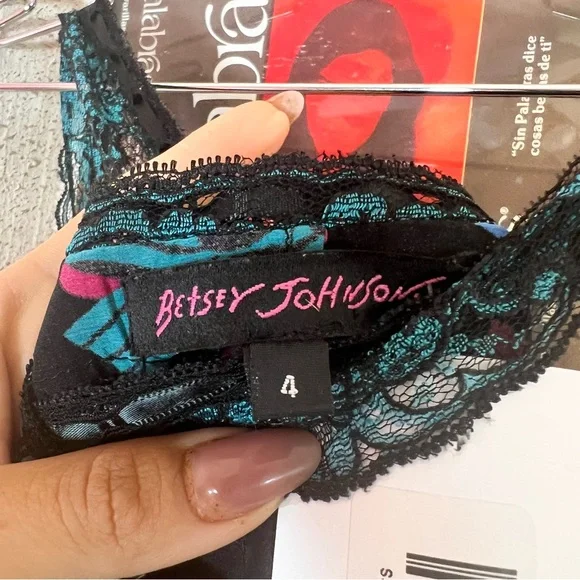 Betsey Johnson Bow Lace Trim Silk Milkmaid Dress - Picture 8 of 8